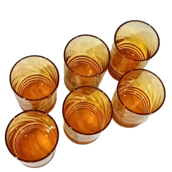 Vintage Libbey Glass Amber Malibu Gold Short Tumblers Juice Glasses - Set of 6 - Picture 2 of 7